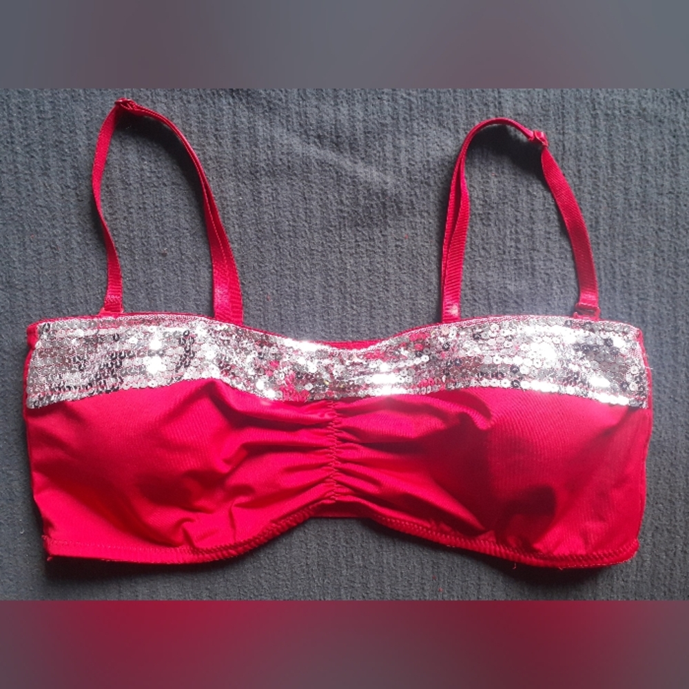 Sparkly red bralette, sz S, stretchy
